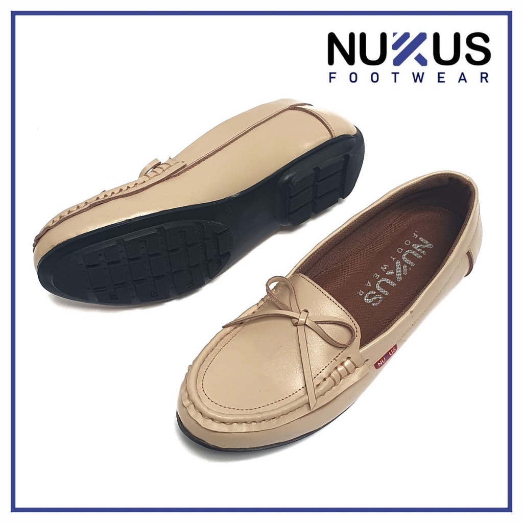 Nukus Sepatu Kerja Wanita Flat Shoes Kulit Sapi Asli Krem - SPW PT