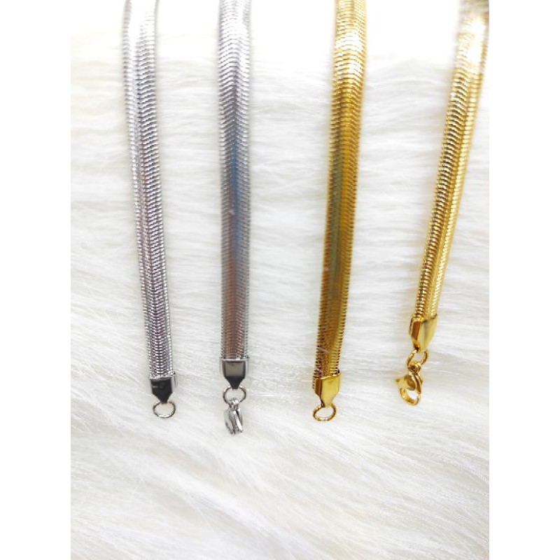 Kalung Titanium Pria Wanita Model Gepeng Ular Minyak 50cm