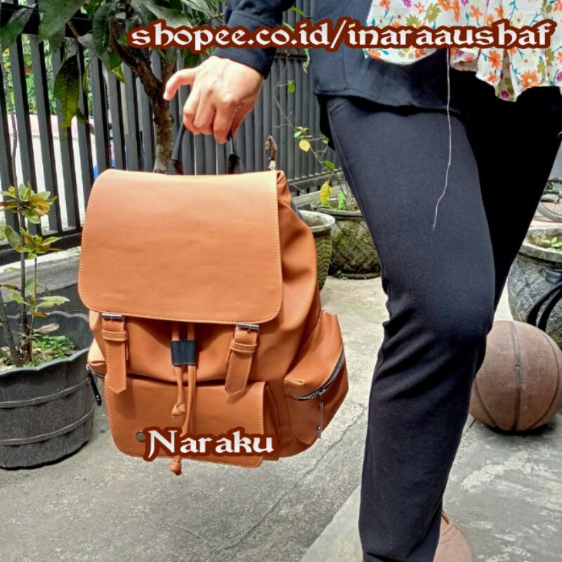 NARAKU Tas Ransel Wanita Kulit Kantor Kerja Sekolah Kuliah Outdoor Trendy Korea - RANSEL DESKA BAG