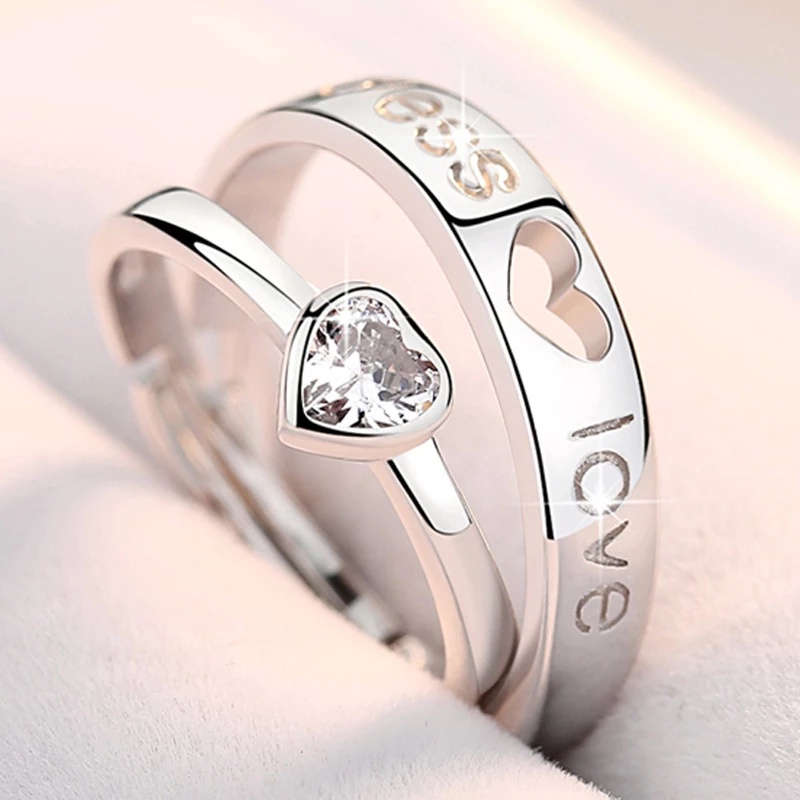 Cincin Zircon Bentuk Hati Model Hollow Untuk Pernikahan