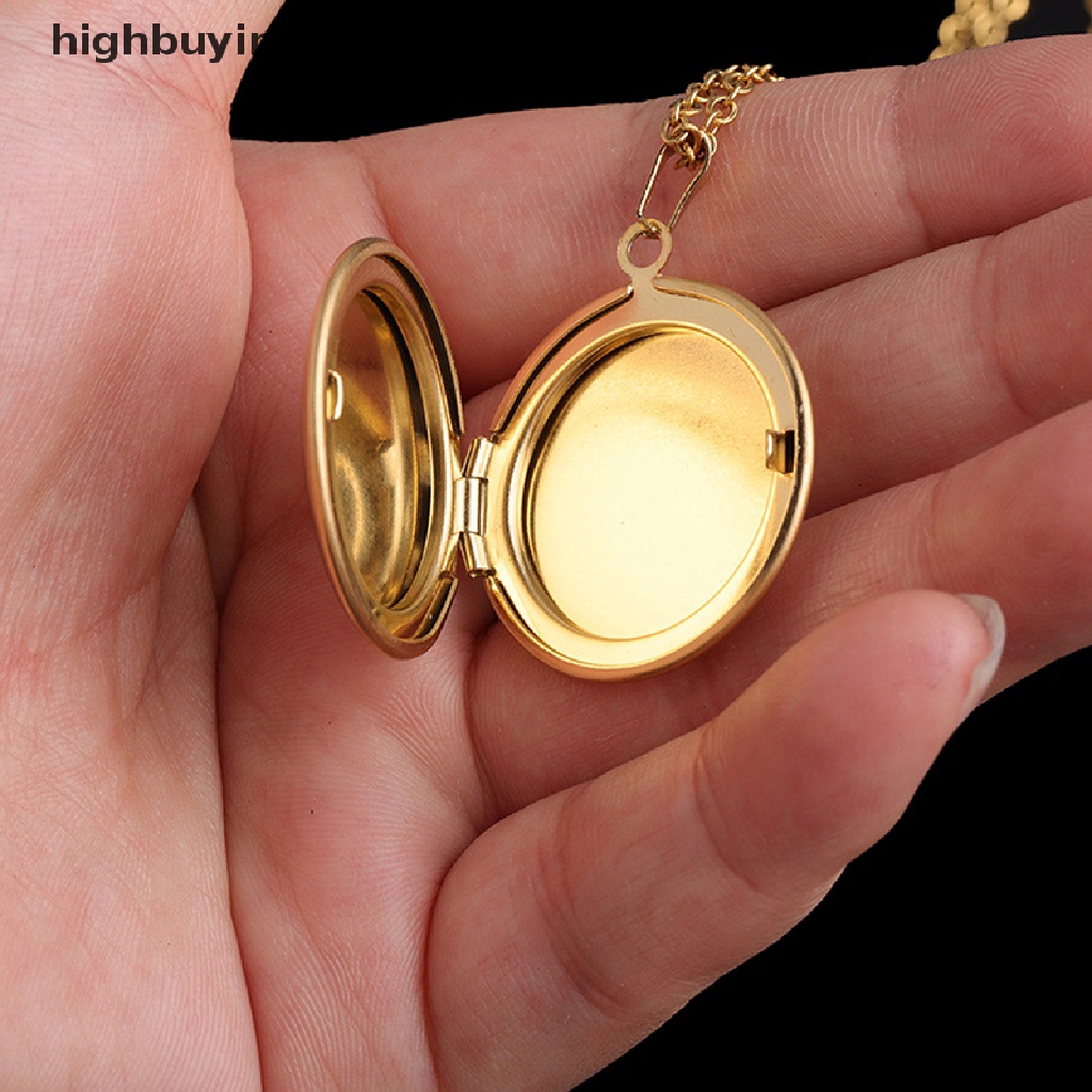 Hbid Kalung Rantai Liontin Locket Foto Bulat Bahan Stainless Steel Variasi 3 Warna Untuk Wanita