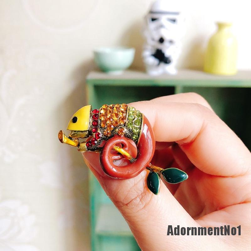 (Adornmentno1) Bros Pin Enamel Desain Kadal Lizard Chameleon Hias Berlian Imitasi