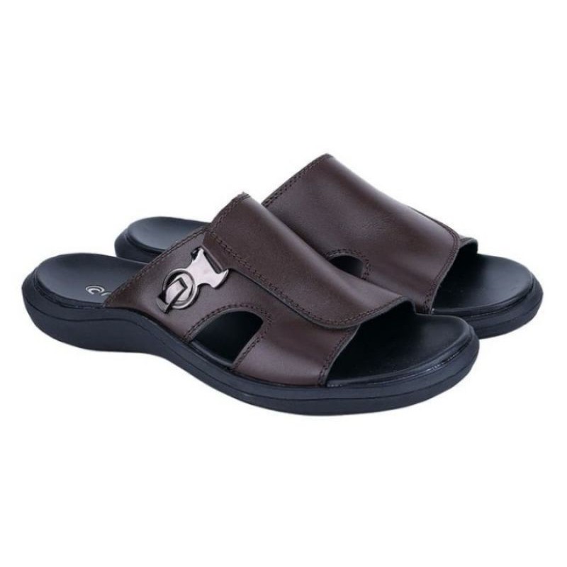 Sandal Slide Rain03 / Sendal Slop Kulit Original / Sandal Coklat Murah