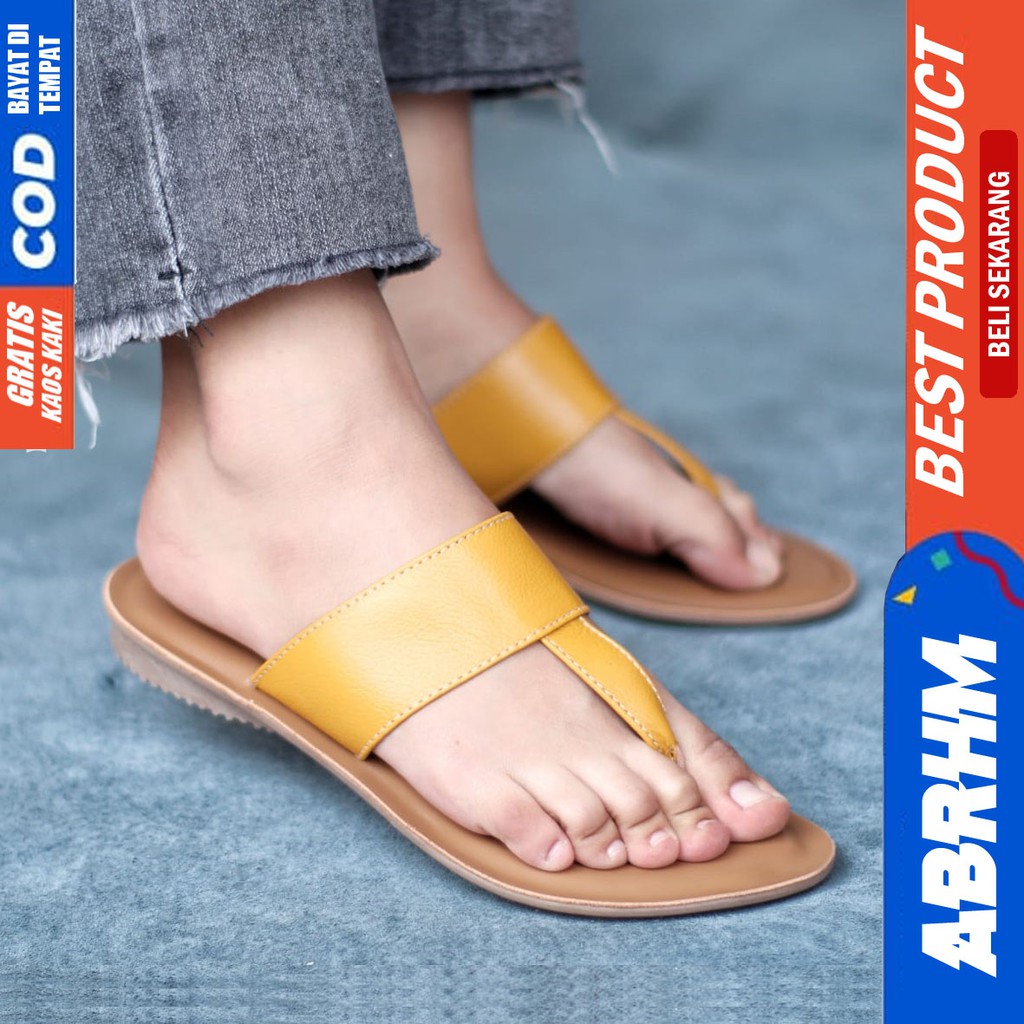 ABRHM x GESI Sandal Kulit Wanita Sandal jepit Papirut Asli Garut Sandal Wanita Casual Santai Original Murah Terlaris