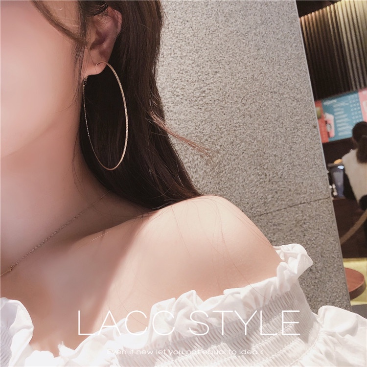 Anting Hoop Lingkaran Besar Bahan Sterling Silver Needle Gaya Korea Untuk Wanita