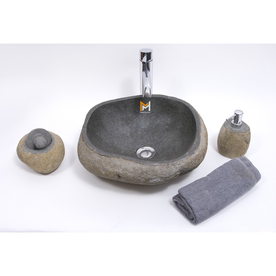 Wastafel Batu Alam Ukuran 35cm Free Packing Kayu | Wastafel Megah Marmer