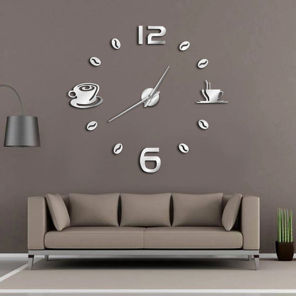 1piece Diy Coffee Large Numer Wall Clock Coffee Bean Giant Wall Clock Modern Design 3d Mirror Shopee Indonesia