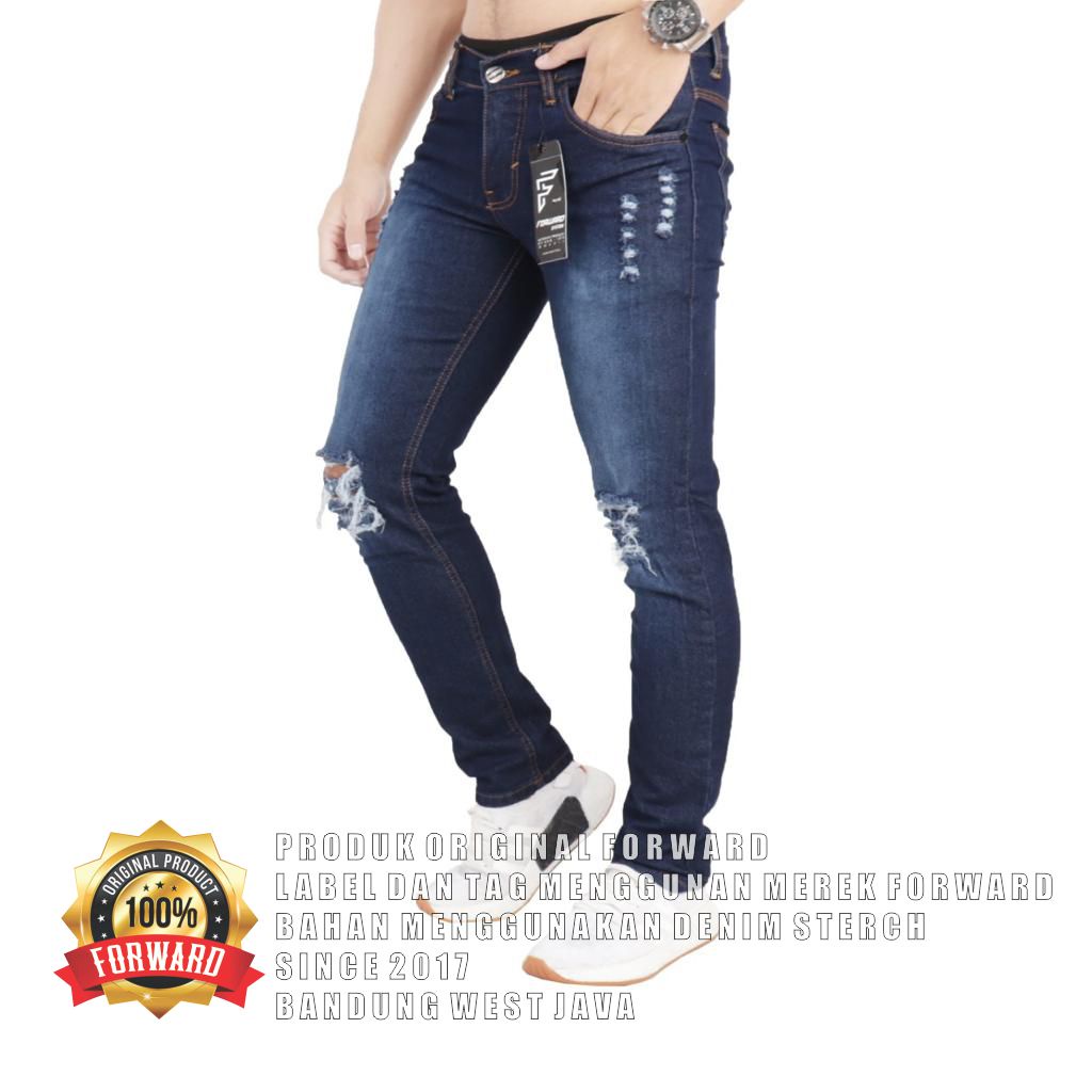 Celana jeans denim pria ripped destroy sobek forward