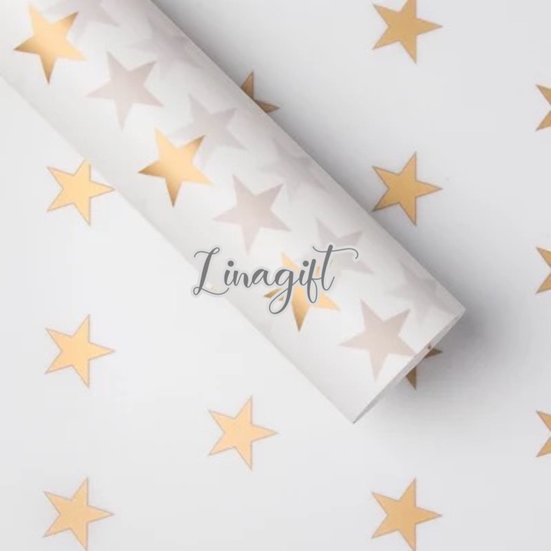 ( 5 Lembar ) STARS PATTERN - FLOWER WRAPPING PAPER KOREAN CELLOPHANE - KERTAS BUKET BUNGA BINTANG MOTIF FLORIST