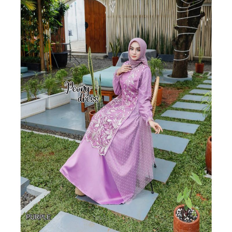 Peony Gamis Pesta Brukat Tulle Maxi Dress Pesta Brukat Gamis Kondangan Gamis Terbaru