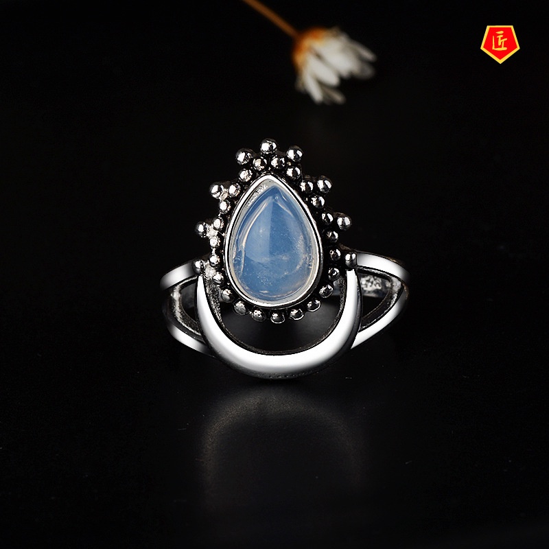 [Ready Stock]Retro Personality Moonstone Silver Ring