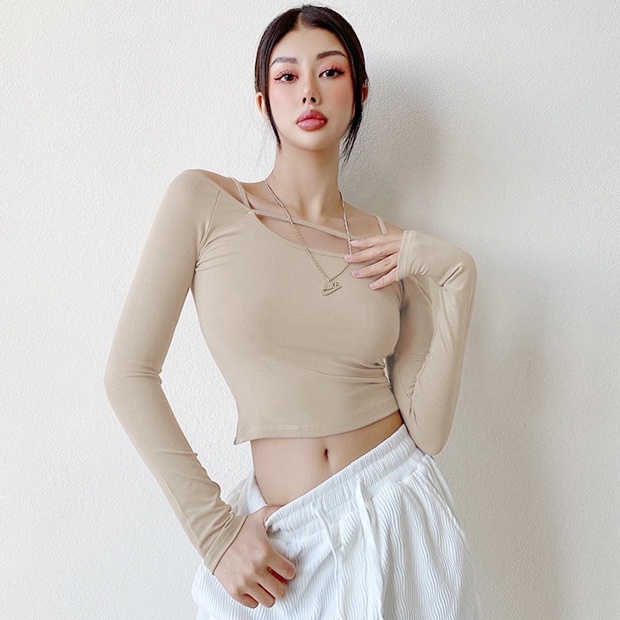 【LIVIAHOME】Original Design Twist Front Boat Neck Off-Shoulder Crop Tee 7293 (S-L)