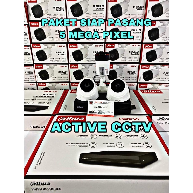 PAKET 5MP KAMERA CCTV DAHUA 3 CAMERA 4 CH CHANNEL 2560p FULL HD KOMPLIT SIAP PASANG 4ch 4channel