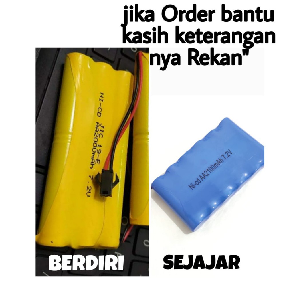 Baterai NiCd RC AA 2000mAh 7.2V Socket Hitam isi 6