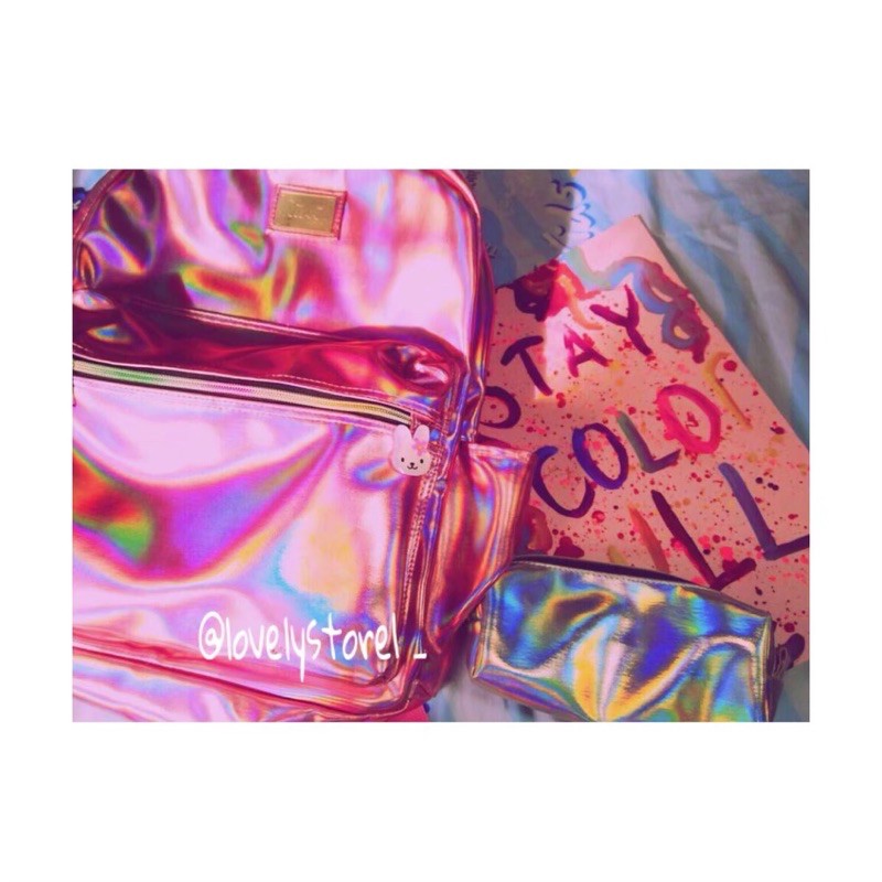 Tas hologram ransel hologram Pink backpack hologram Pink Tas anak Tas pink Ransel wanita tas import