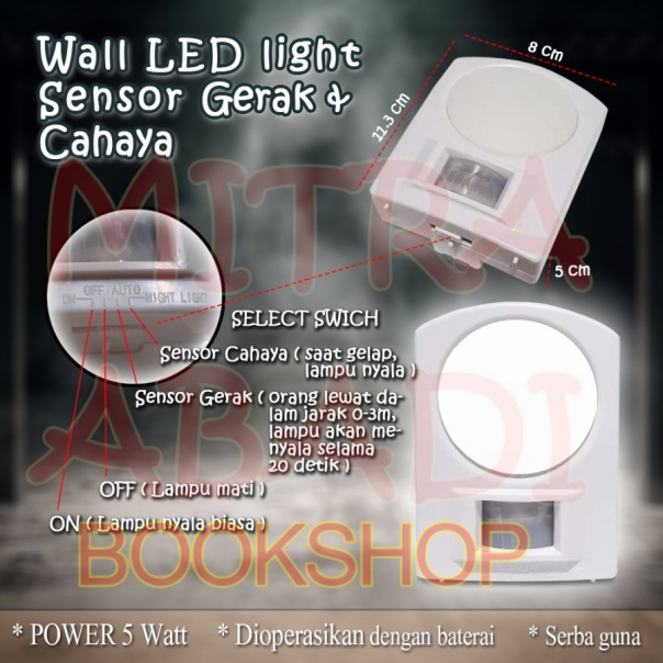 Wall LED Light / Lampu LED Dinding Sensor Gerak - Sensor Cahaya