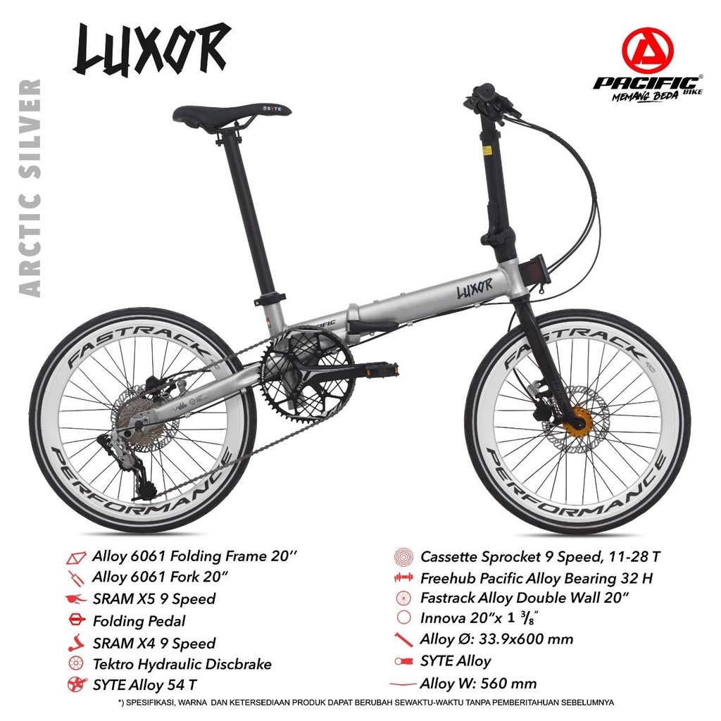 Sepeda Lipat Pacific Luxor 20 Inch ( 2022 ) Remaja Dewasa Frame Alloy Velg Tinggi