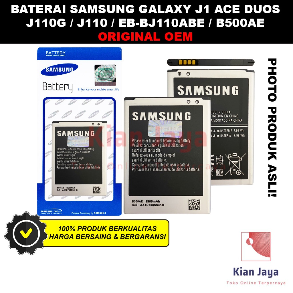 Baterai Samsung J1 Ace Duos J110 J110G Original OEM Batre Batrai Battery Hp EB-BJ110ABE B500AE Ori