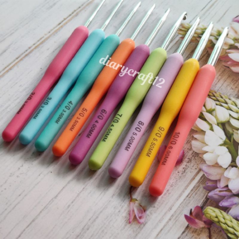 Hakpen Rajut Aluminium Gagang Plastik Ergonomis Crochet Hook - 9 Ukuran - Satuan