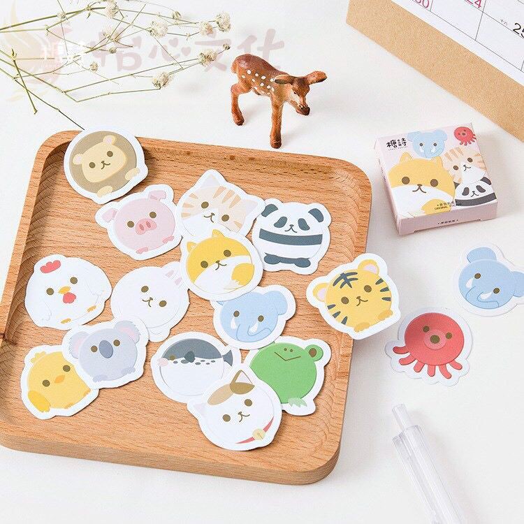 imoda 45pcs / Kantong Stiker Motif Kartun Hewan Lucu Untuk Dekorasi Diary / Jurnal / Scrapbook Diy-1