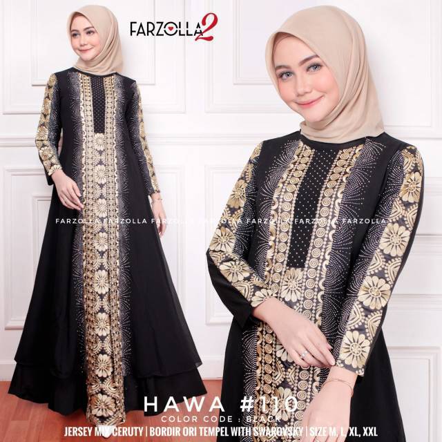 Abaya Jersey Mewah Bordir Ori Tempel Mote Swarosky Hawa 110