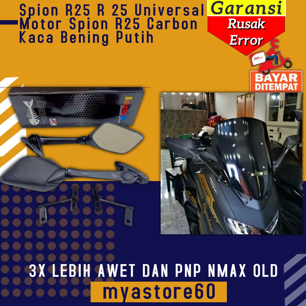 Spion R25 R 25 Universal Motor Kaca Sepion R25 Carbon Kaca Bening Putih Universal Motor