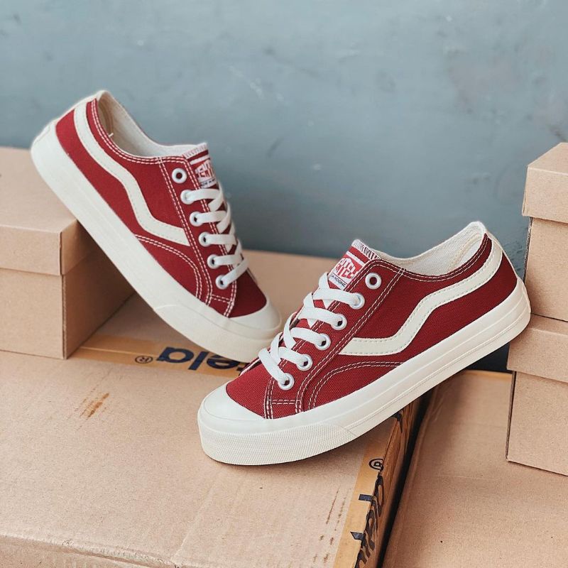 Sepatu Ventela Public Dark Maroon Low Cut ORIGINAL VENTELA SHOES | Sepatu Warna Merah Sneakers Lokal