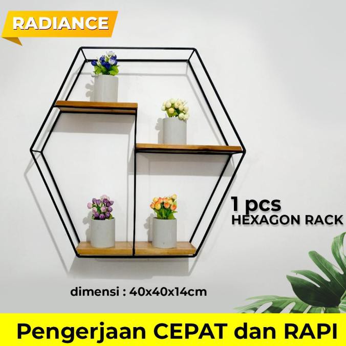 Rak Dinding Besi Hiasan Klasik Vintage Hexagon Kotak Dan Segitiga - Hexagon Wahidirwanto6Store