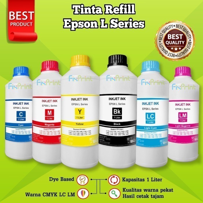 Tinta Refill Tabung 1 Liter Refill Printer L110 L120 L121 L210 L220 L355 L300 L310 L350 L360 L365 L380 L385 L405