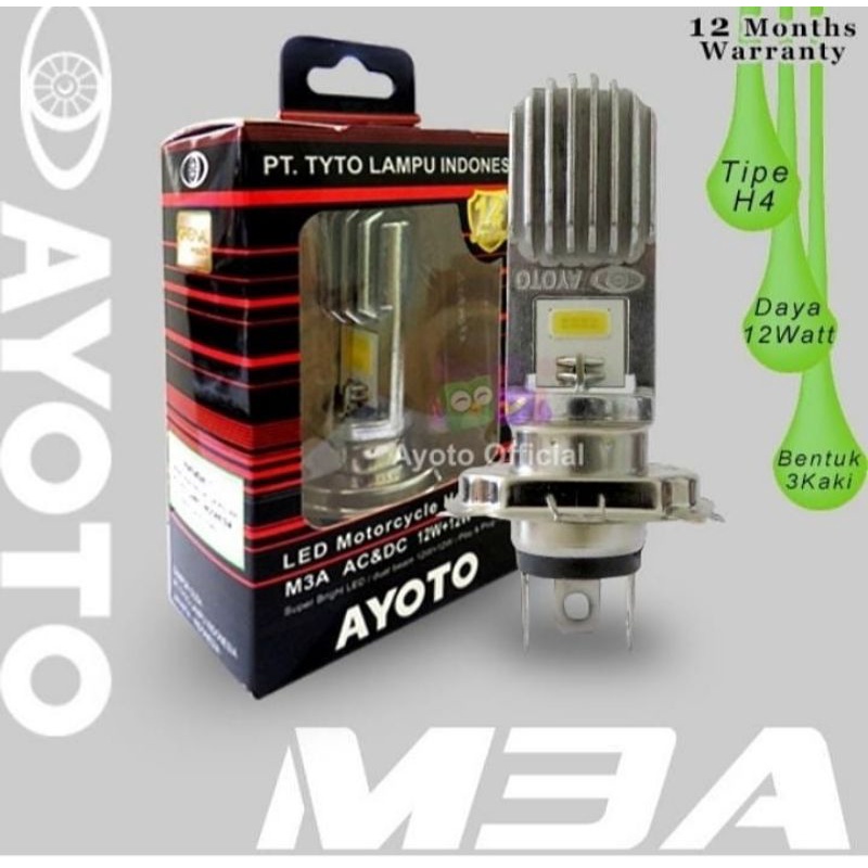 LAMPU DEPAN AYOTO HEADLAMP H4 LED M3A AC DC - LAMPU UTAMA AYOTO M3A H4 HEADLAMP