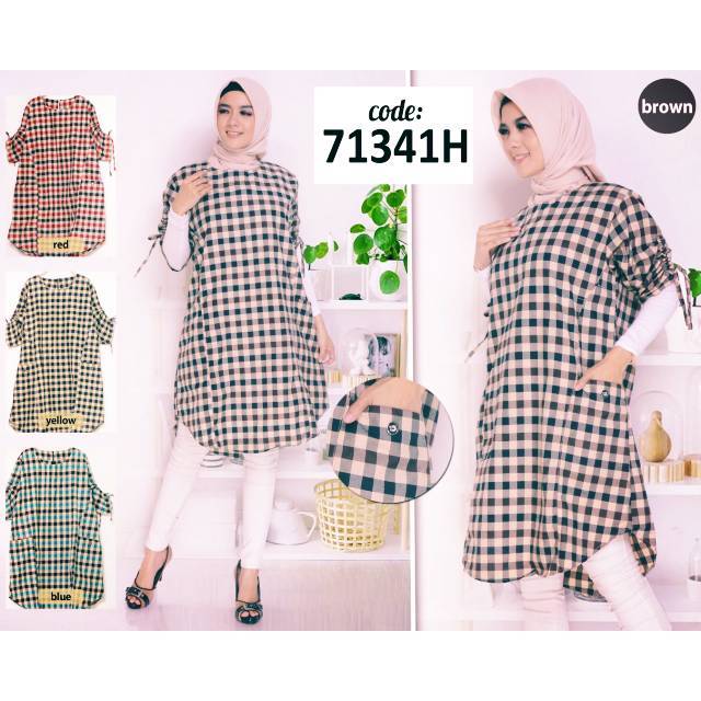 Tunik katun/tunik serut/tunik kotak/tunik kotakkotak/tunik