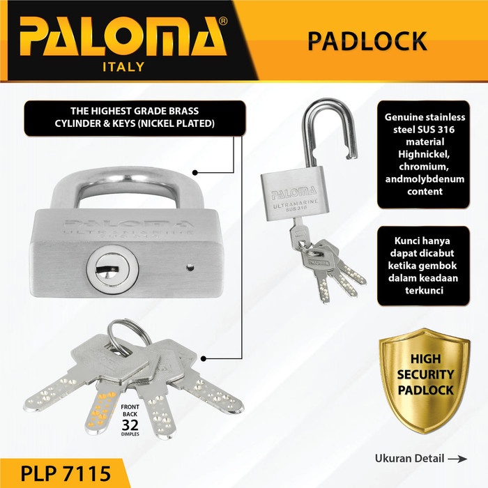 Paloma Gembok Kunci PadLock PLP 7115 Ultramarine 50MM SHORT SSS