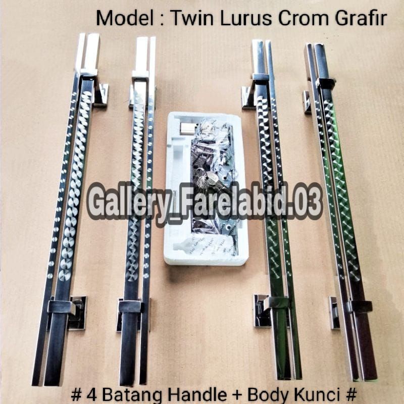 1 Meter Handle Pintu Rumah Stainless Steel Grafir 100 Cm Full Set Body Kunci Gagang Pintu Rumah Modern Set Bodi Pelor Pegangan Pintu Kupu Tarung Tarikan Pintu Rumah Utama Minimalis