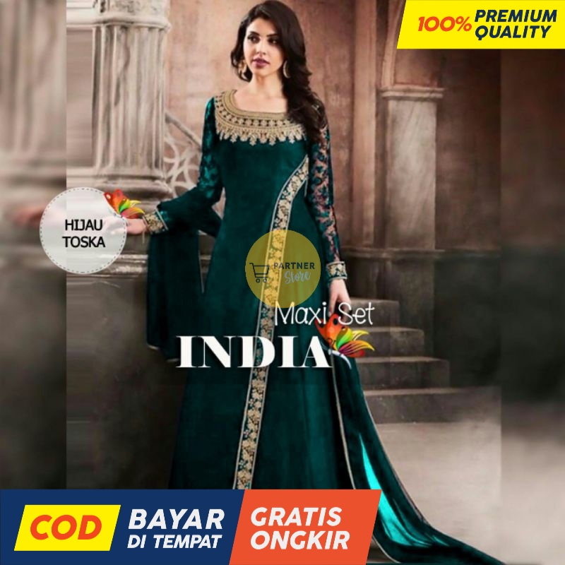 BAJU MAXI DRESS WANITA TERBARU / MAXY INDIA BORDIR, MOSCREPE, GAMIS, HIJAB, MUSLIM,