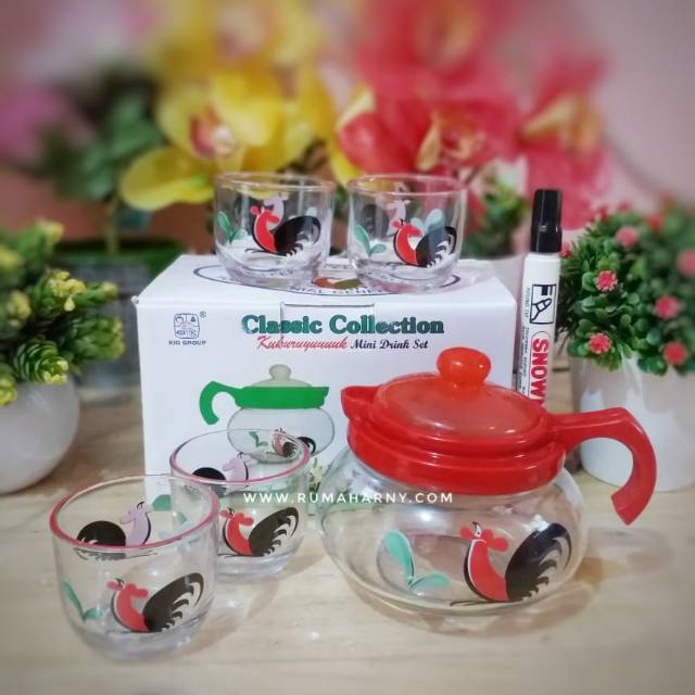 Teko set mini kukuruyuk isi 5pcs bahan kaca tebal
