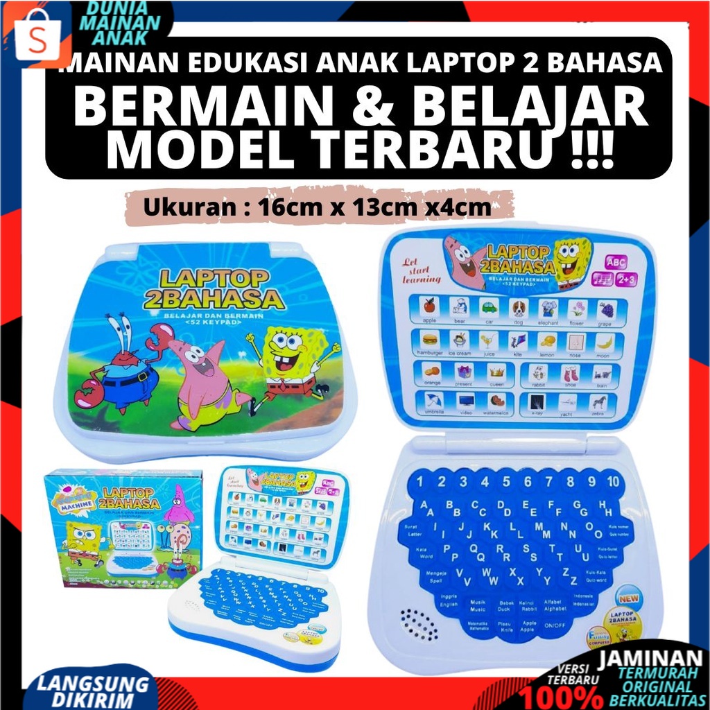 Mainan Edukasi Anak Laptop Buat Belajar 2 Bahasa Karakter Lucu Bahan Bagus Kado Ulang Tahun SNI