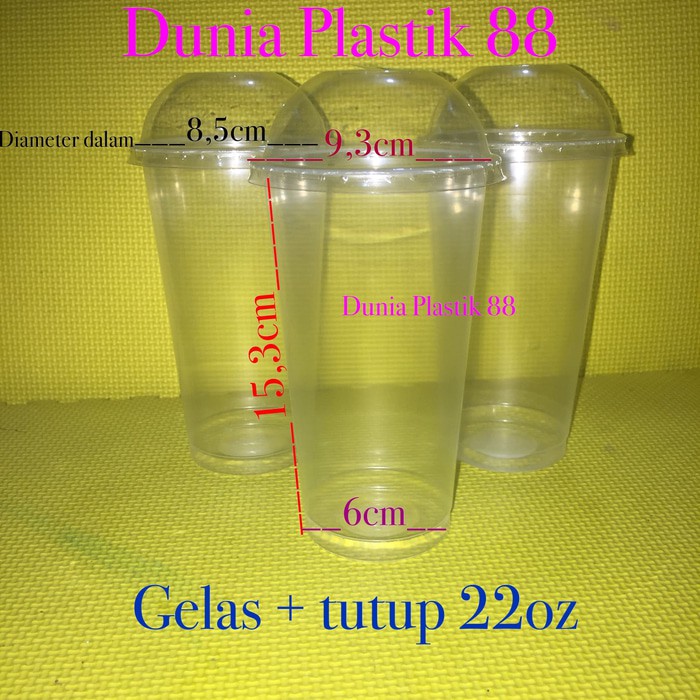 50Pc Gelas Cup Plastik Pp + Tutup Dome Lid Cembung 22Oz 22 Oz Polycup