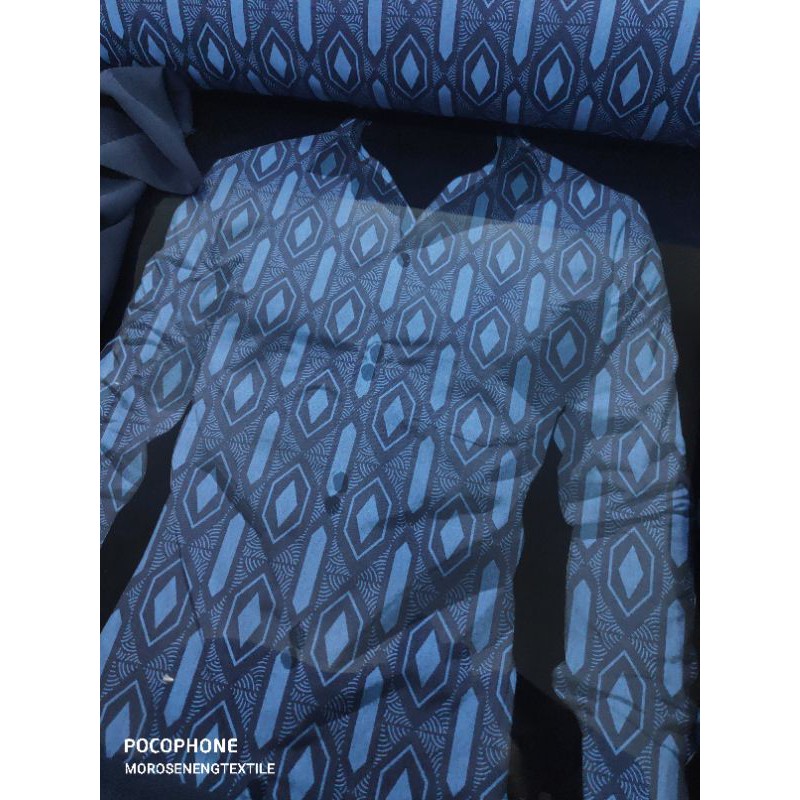 Kain Pure Katun Kemeja Import England Tribal Shirting Biru