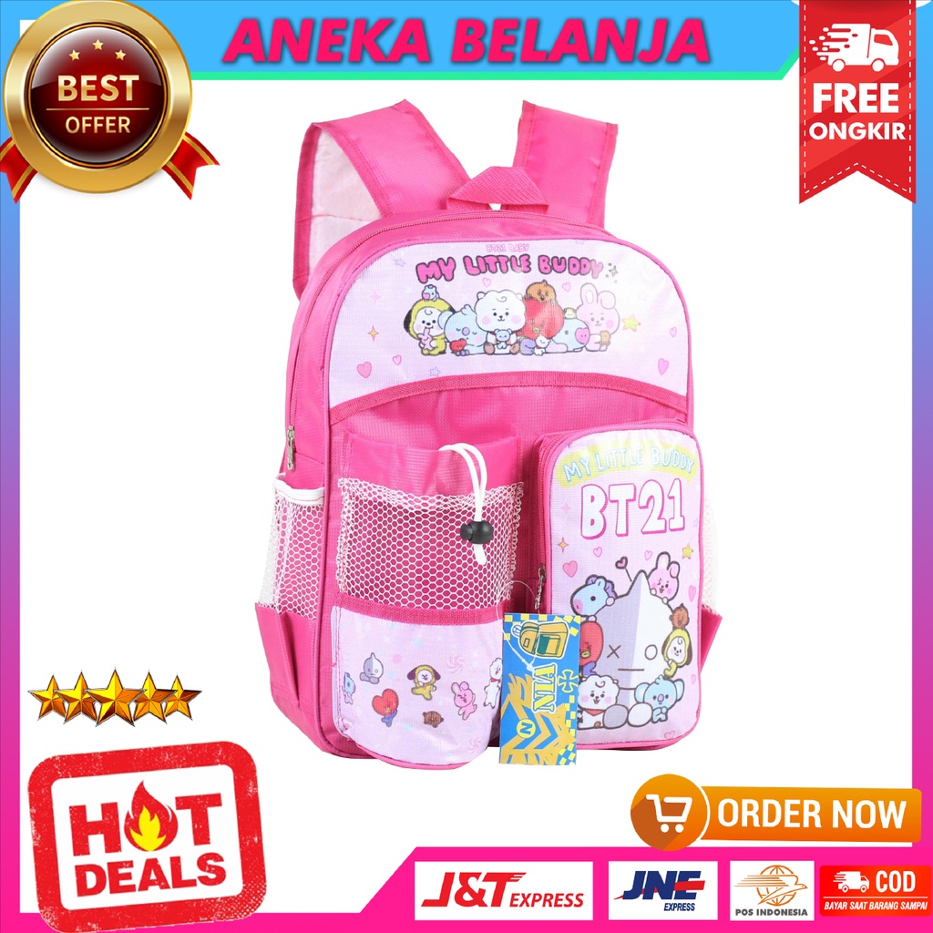 Tas Sekolah Anak PAUD TK Motif Boneka Warna Pink Cocok Untuk Anak Perempuan Lucu Imut Multifungsi