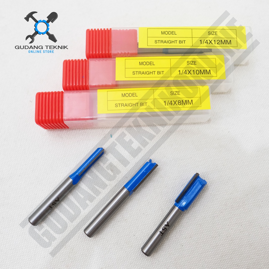Mata Profil Kayu STRAIGHT BIT 1/4&quot; x 3mm 4mm 5mm 6mm 8mm 10mm 12mm AST / Mata Trimmer Router 1/4 Inch x 3 4 5 6 8 10 12 mm AST Straight Bit AST