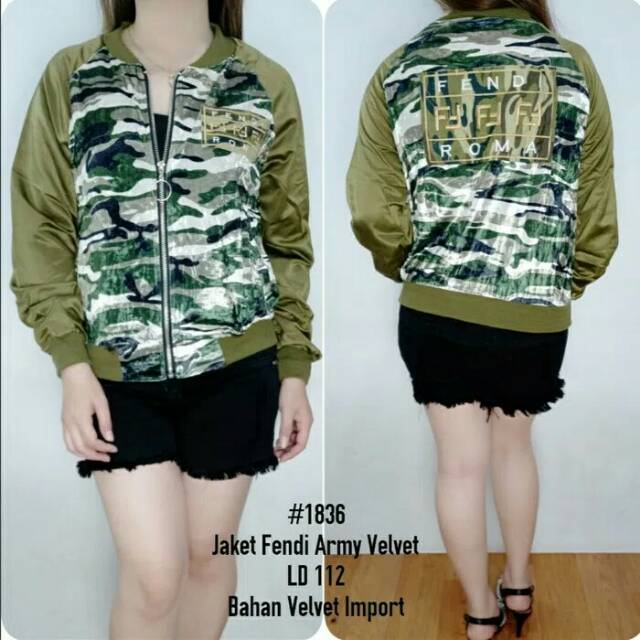Jaket wanita import jaket fendi army velvet 1836