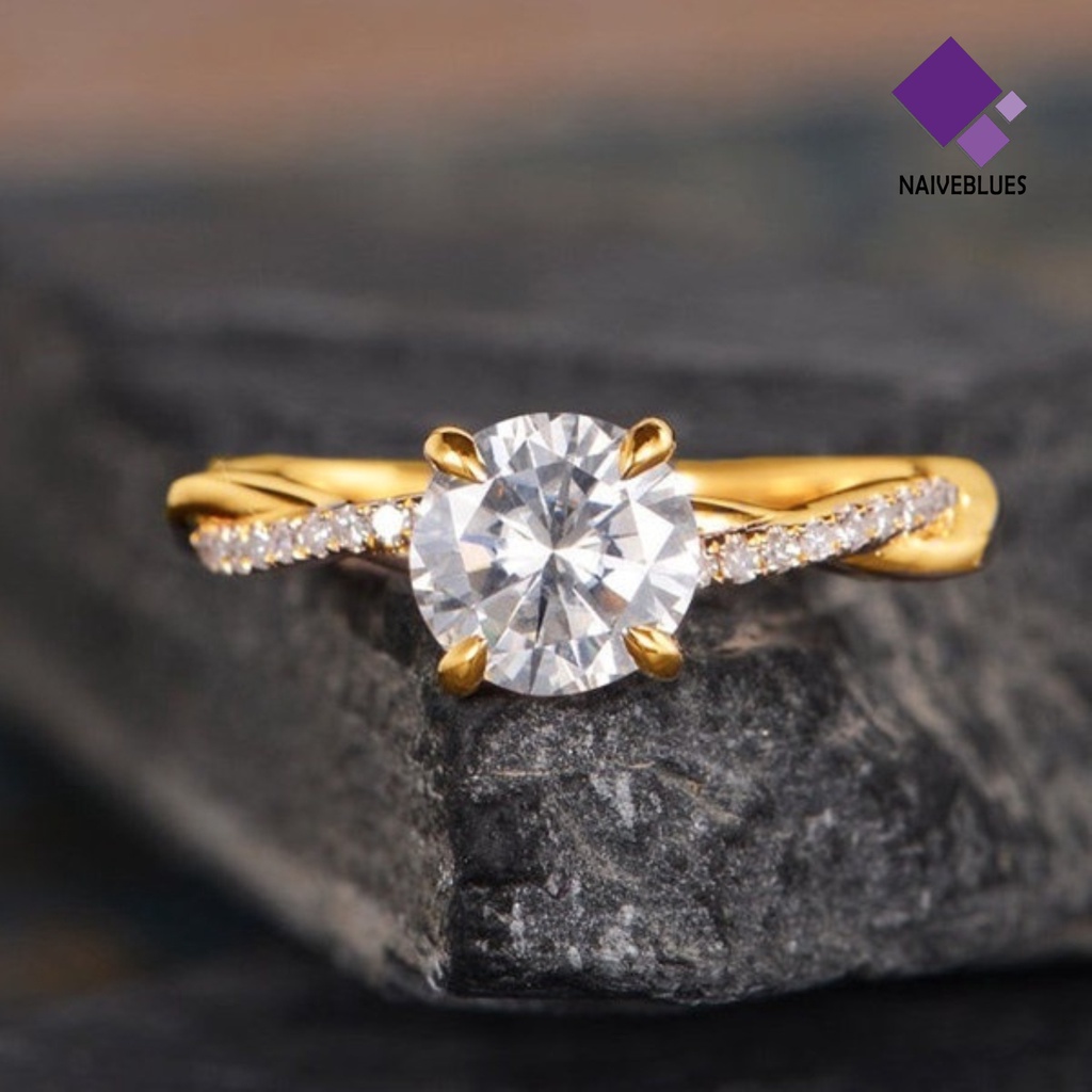 Naiveblue &gt; Cincin Kawin Elegan Aksen Zircon Full Berlian Imitasi Untuk Perhiasan Wanita