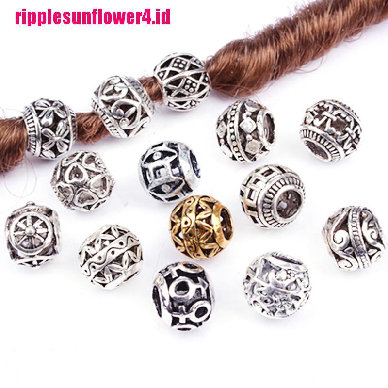 10pcs Cincin Rambut Kepang Dreadlocks Bentuk Bulat Hollow Bahan Alloy Gaya Retro