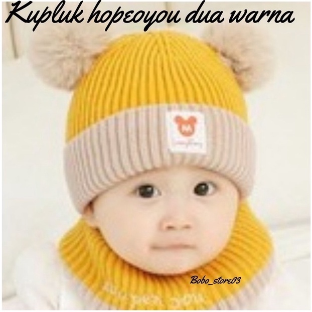 Topi Rajut Bayi Topi Kupluk Anak Topi Bayi Newborn dua warna bahan Rajut Tebal