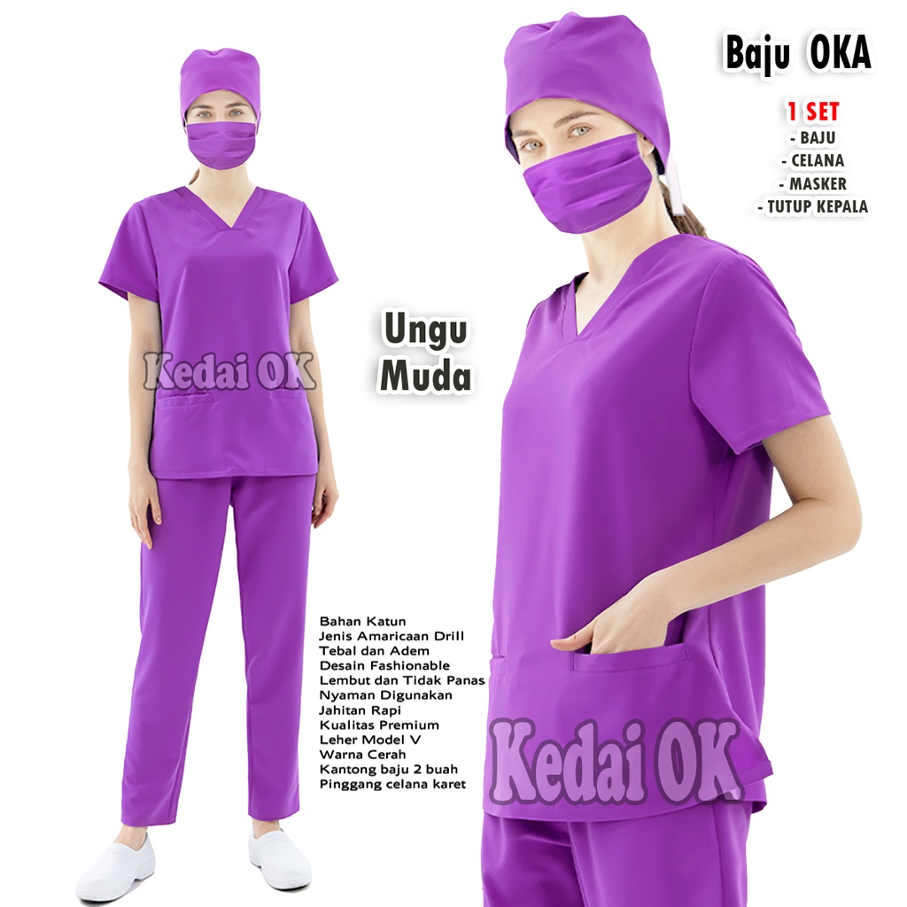 Baju Oka Leher V / Baju Jaga Dokter/perawat / Baju OK lengan pendek