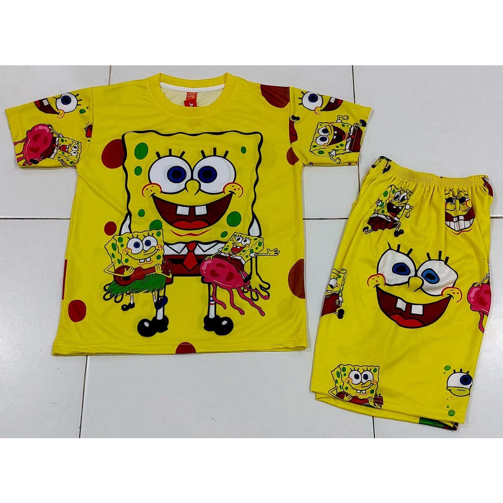 stelan baju kaos celana pendek spongebob size 4-20