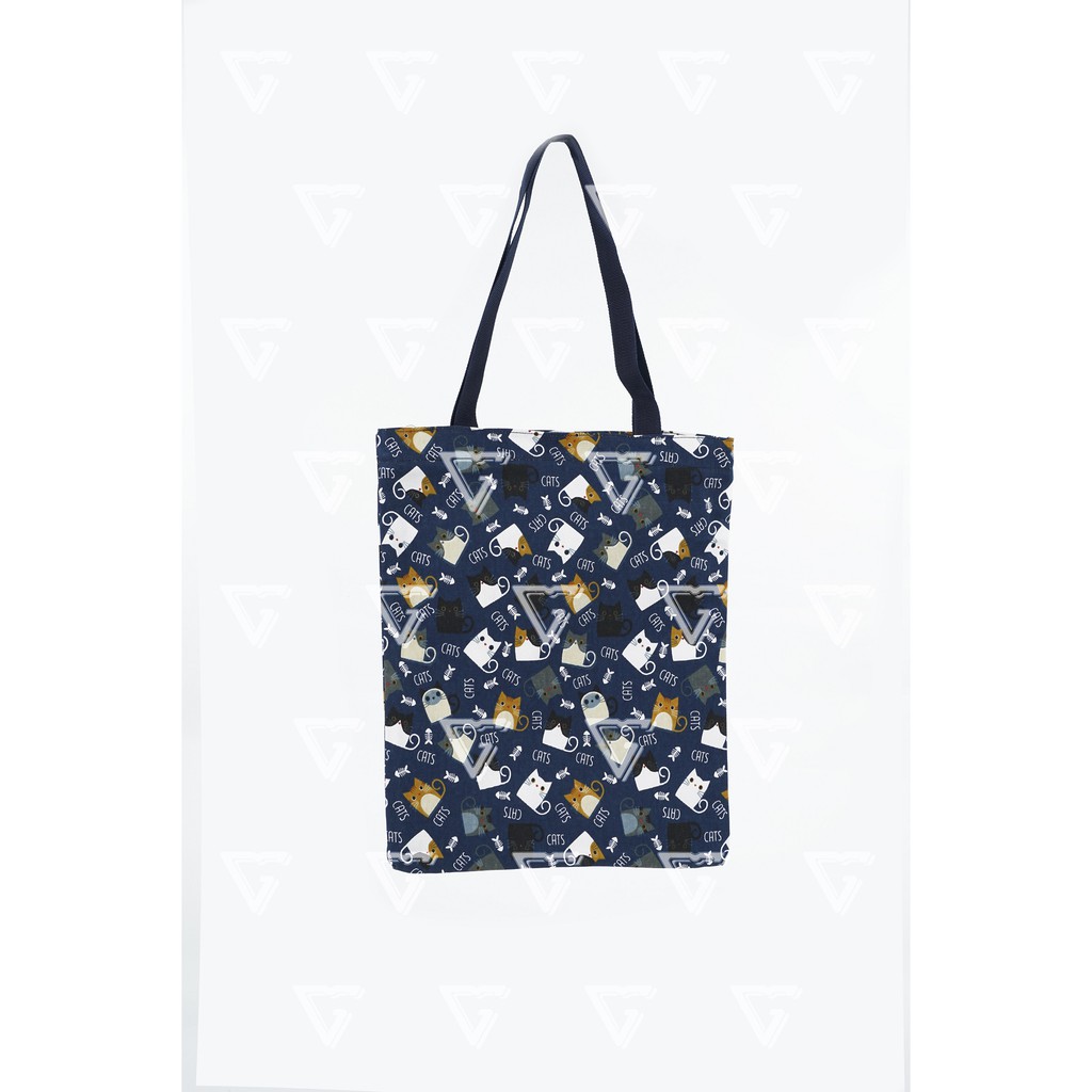 Totebag wanita / tote bag wanita kekinian 2021 kanvas motif Kucing Navy