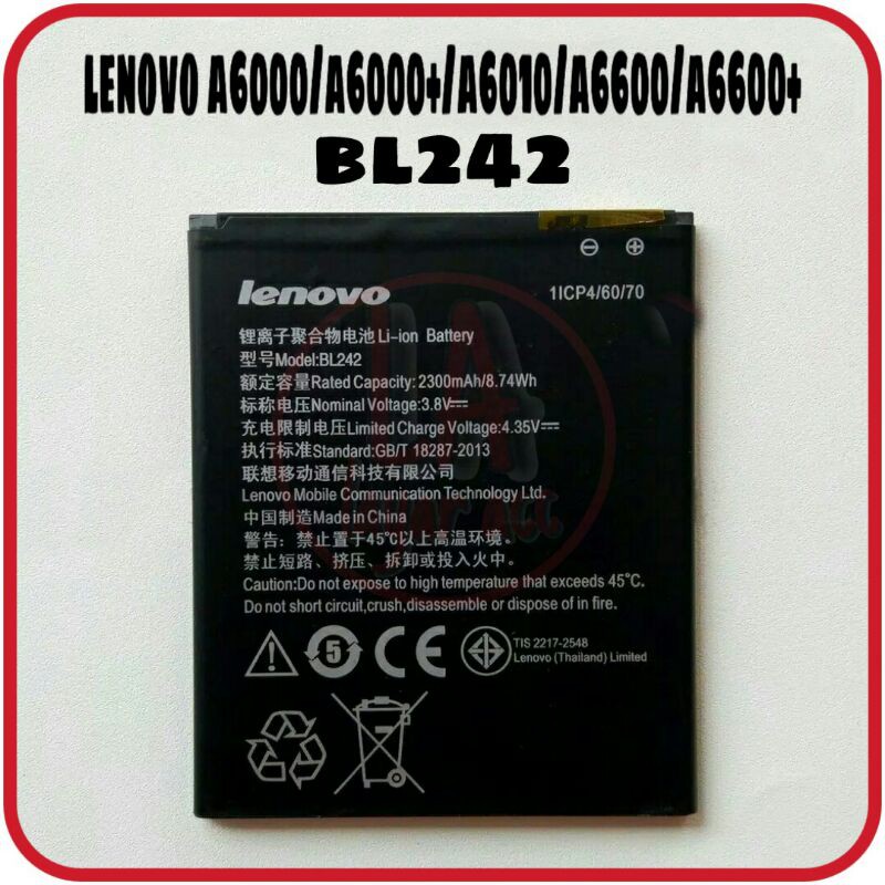 Baterai Battery Lenovo A6000/A6000+/A6010/A6600/A6600+ BL242
