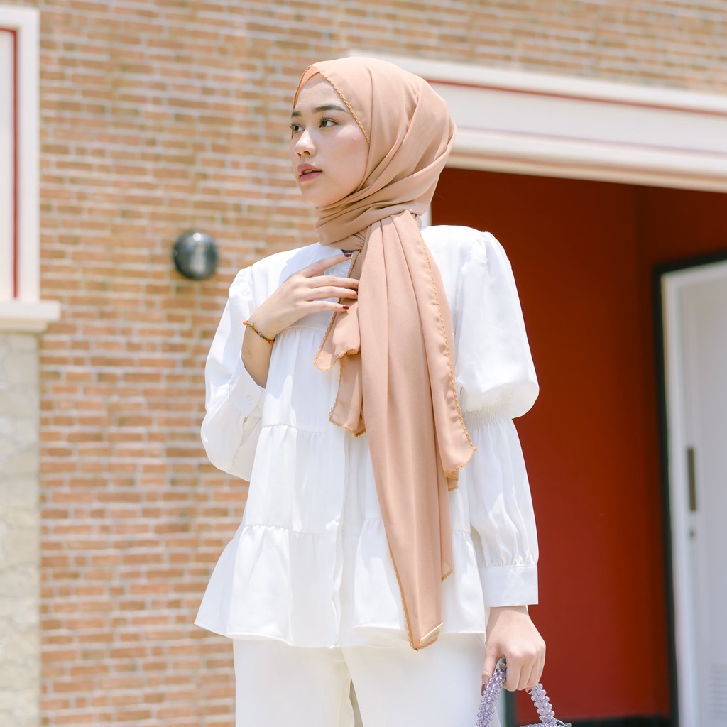 Lozy Hijab - Embroidery Signature Shawl Series 2 ( Pashmina Bordir Lozy x Hamidah )-Soft Beige