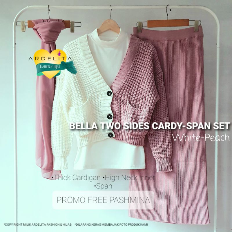 SATU SET HEMAT LENGKAP BELLA CARDY 2 SIDE SPAN RAJUT/OOTD HIJAB SELEGRAM SETELAN ROK WANITA